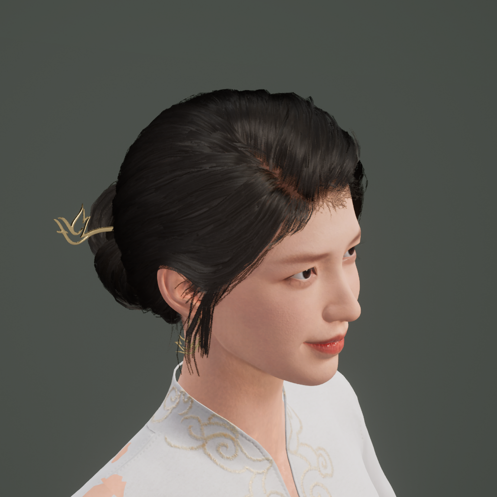 写实角色头发渲染图